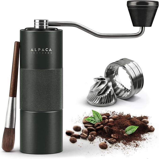 Premium Manual Coffee Grinder for Espresso, Pour Over & French Press with Stainless Steel Conical Burr, Precision Adjustable Hand Grinder, Compact Travel Size - by Alpaca Ventures