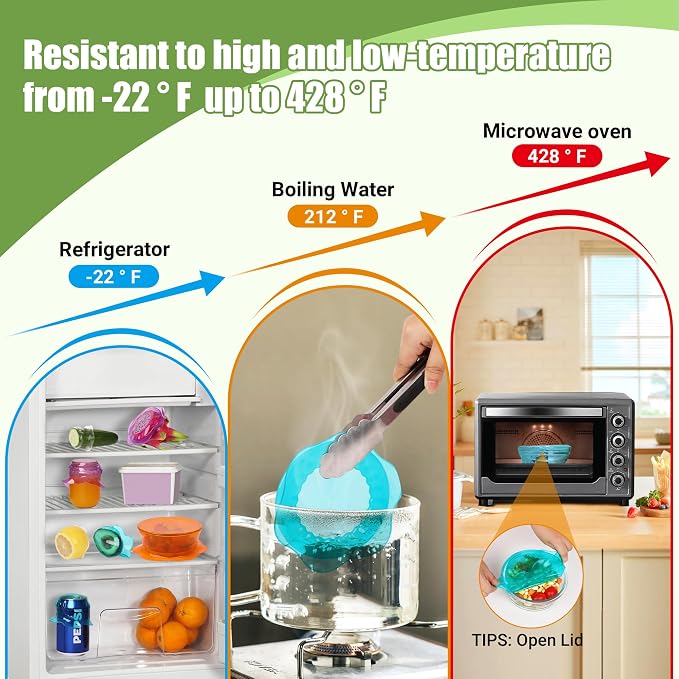 Silicone Stretch Lids for Food Storage in Fridge, Reusable Elastic Bowl Covers for Cup, Cans, Jars, Round & Rectangle Container, Food Grade Silicone Microwave Food Cover, Heat-Resistant, Blue, 6PCS