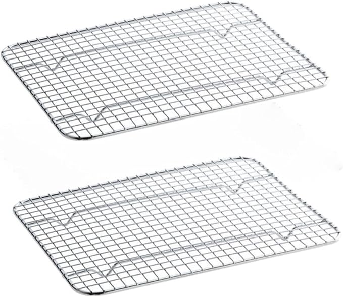 TrueCraftware- 8"x 10" Half Size Rectangular Wire Pan Grate Chrome-Plated Set of 2-Fits Half Size Sheet Pan Cookie Pans Cooling Rack Baking Sheet Grate Cake Rack for Pies Cookies Pastries Cakes