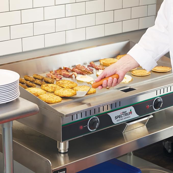 Winco 36" Commercial-Grade Electric Griddle | 3 heat zones, 3" backsplash, Removable grease drawer, Great for Breakfast Foods, Burgers, Sandwiches and Restaurant Kitchens