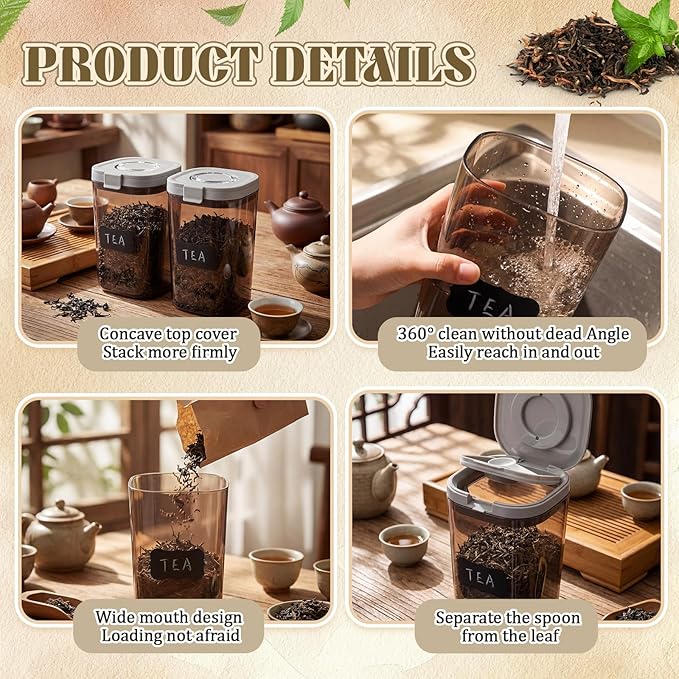 2 Pack 60oz Airtight Coffee Canisters Light Blocking Tea Storage Containers with Scoop, Airtight Food Jars for Loose Leaf Tea, Sugar, Formula, Coffee Bean, with Chalk Marker & 8 Stickers