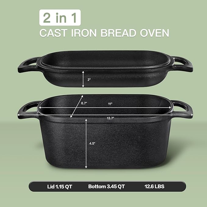 4.6 Quart Oval Dutch Oven for Bread Baking, Bread Dutch Oven for Sourdough, Cast Iron Bread Pan with Lid for Homemade Bread