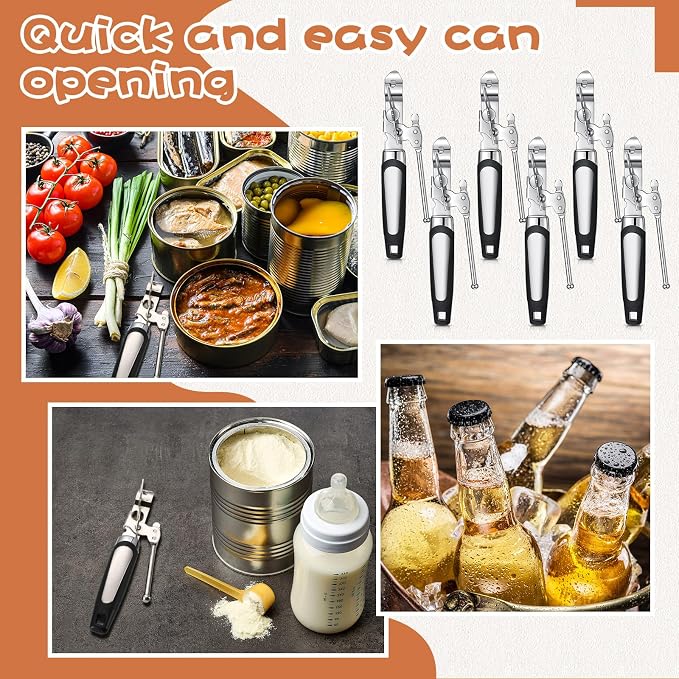 Gisafai 20 Pcs Can Opener Manual Bulk Smooth Edge with Sharp Blade and Soft Non Slip Grip Handle Heavy Duty Handheld Safety Can Opener for Kitchen Restaurant, Black and Silver