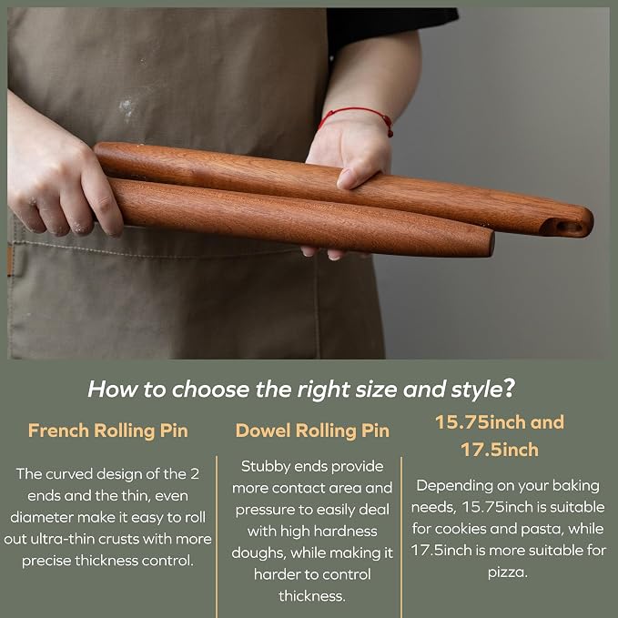 muso wood Sapele French Rolling Pin for Baking | Tapered Design, 15.75 inch, Ideal for Fondant, Pie Crust, Cookies & Pastry Making