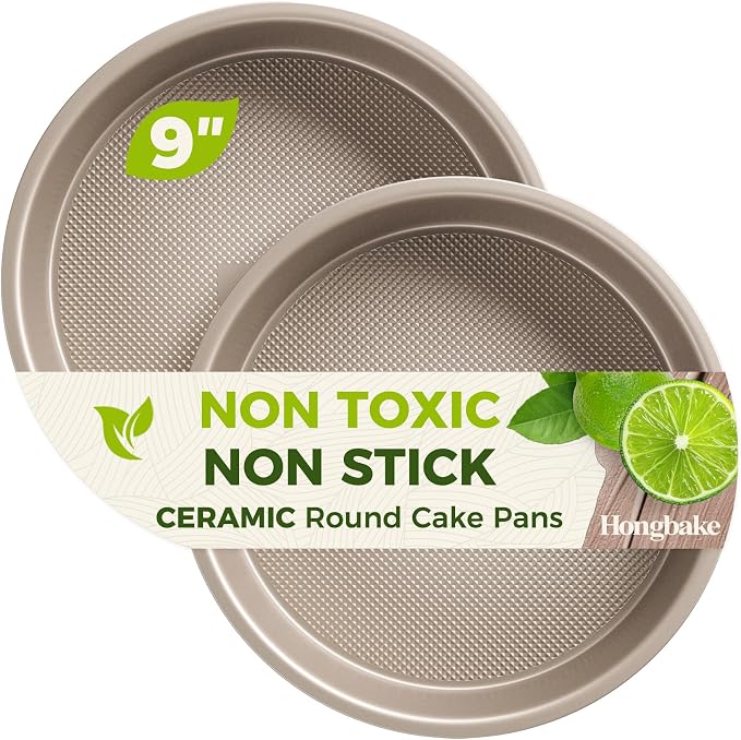 Ceramic Nonstick 9” Round Cake Pans, Heavy-Duty Aluminized Steel | Non-Toxic 9 Inch Round Cake with Diamond Texture, Cake Pans 9 Inch Round for Baking Cheesecake, Cream, 2-Pack