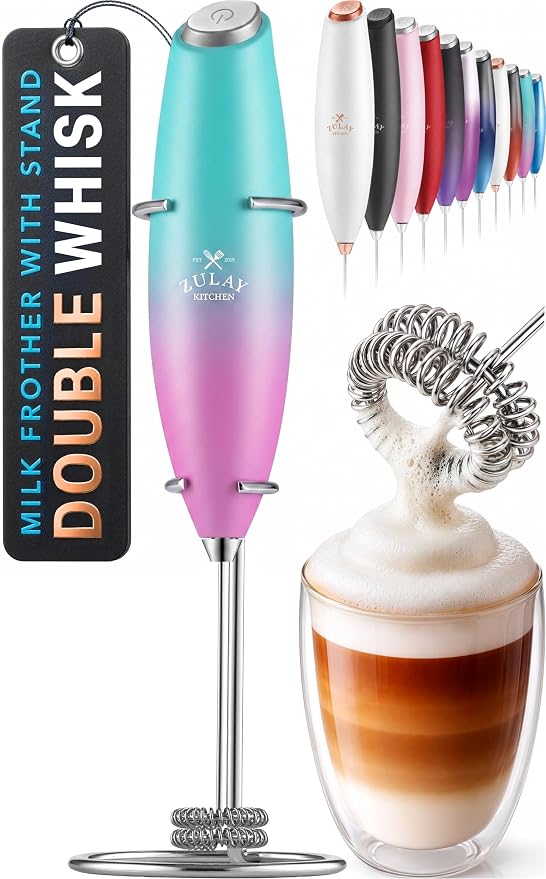 Zulay Powerful Milk Frother for Coffee with Upgraded Titanium Motor - Handheld Electric Whisk, Milk Foamer, Mini Mixer & Coffee Blender for Frappe, Latte, Matcha, No Stand - Orchid Fade