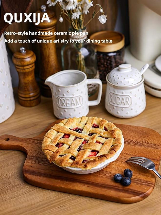 Ceramic Mini Pie Pans Set of 4, 5.8 Inch Pie Plates (Vintage White) | Even Heat Distribution, Perfect Individual Servings, Easy Release, Durable Design, Oven Safe, Dishwasher Safe