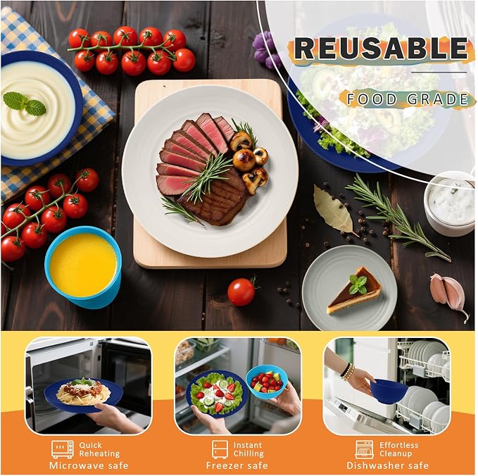 Wheat Straw Dinnerware Sets of 32, Unbreakable Plates and Bowls Sets Service for 8, Dinner Plate/Dessert Plate/Bowl/Cup, for Outdoor Camping RV Apartment Essentials - Island Color