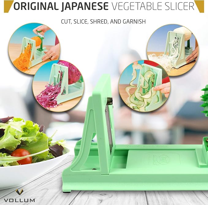Vollum Vegetable Spiralizer with 4 Blades Straight and Serrated | Includes 1 straight-edged and 3 serrated blades. Spiralizes zucchini, squash, and butternut squash into fresh veggie noodles.