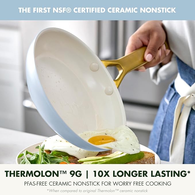 GreenPan Nonstick Reserve Pro 8" Frying Pan, NSF Certified Ceramic, Hard Anodized PFAS-Free Skillet, Stainless Steel Handles, Oven & Dishwasher Safe, Glacier Blue