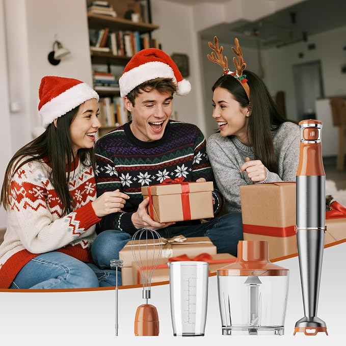 Turelar Immersion Blender Handheld Corded Hand Blenders Set 1100W, Trigger Variable Speed 5 in 1 Stick Emulsifier with Chopper, Whisk and Frother for Soup, Baby Food and Smoothies, Orange