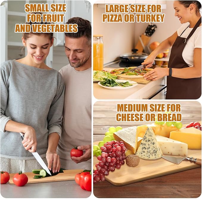 Patelai 12 Packs Wooden Cutting Board Set with Handles Large Kitchen Serving Plain Chopping Board Bulk Gifts for Mom for Vegetables Meat Pizza Cheese Fruit Bread(Bamboo,16 x 5 Inch)
