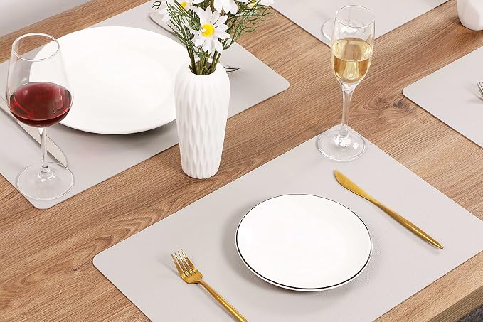 Wipeable Placemats Leather Table Mats Waterproof Heat-Resistant Easy to Clean for Dining Table Set Kitchen Table (2, Slate Grey)