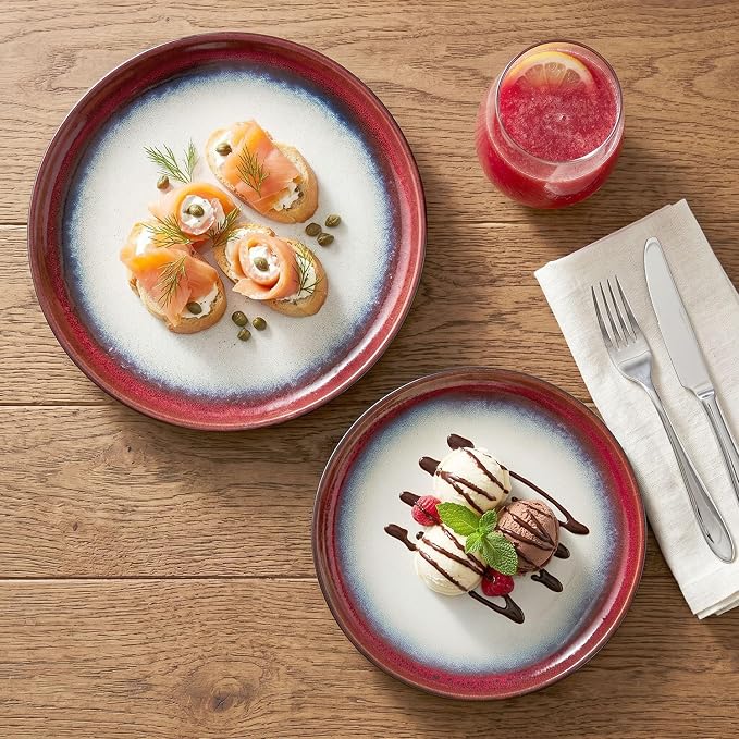Ceramic Dinnerware (16 pcs) Serve 4 people, Plates and Bowls Sets,Handmade Reactive Glaze Dishes Set, Chip Resistant and Scratch Resistant, for Oven & Dishwasher & Microwave Safe