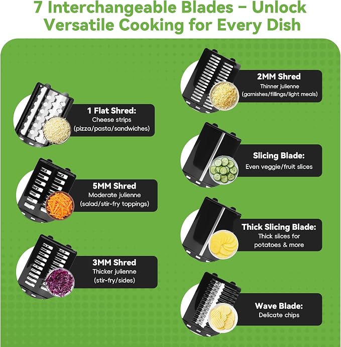 Electric Cheese Grater 7 in 1,Stainless Steel Salad Shooter,Slicer Shredder | 300W, Rotary Switch, for Block Cheese Vegetables Cucumber Carrot