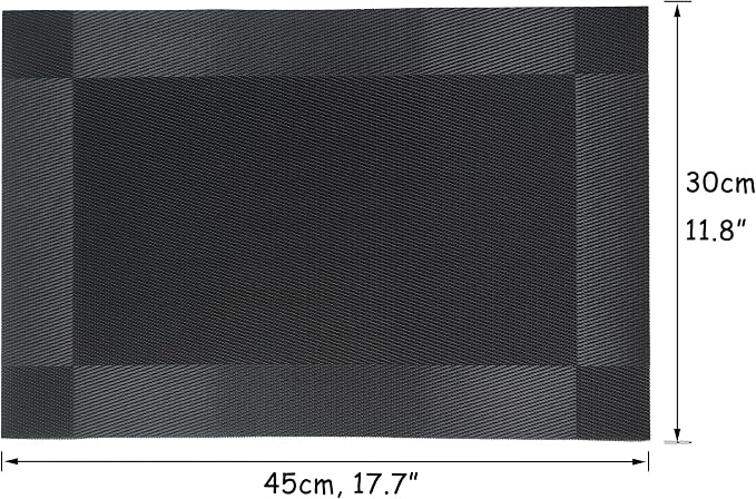 Table Placemats Dining Table Place Mats Set of 6 Heat Resistant Insulation Non-Slip Vinyl for Kitchen Dining Room 18" * 12" Black
