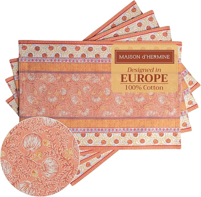 Maison d' Hermine Placemats Set of 4 Reusable 100% Cotton (13"x19") | Cloth Place Mats Washable Table Mats for Kitchen Dining Party Wedding Hotel Home Thanksgiving Christmas - Harvest Festival