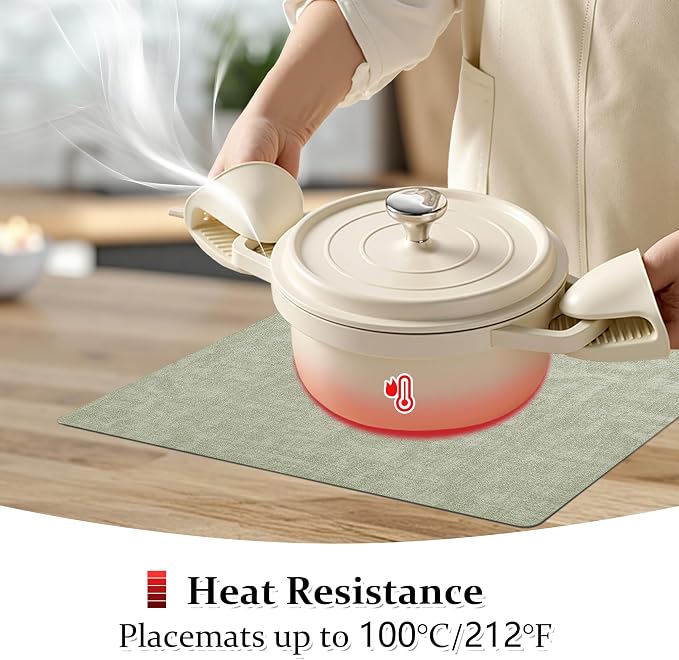 FROMHEART Faux Leather PU Placemats Set of 6 (Light Green,11.8" x 17") | Waterproof,Heat/Oil Stain-Resistant Table Mat–Reversible,Non-Slip,Easy to Clean Place Mats for Kitchen,Dining,Indoor/Outdoor