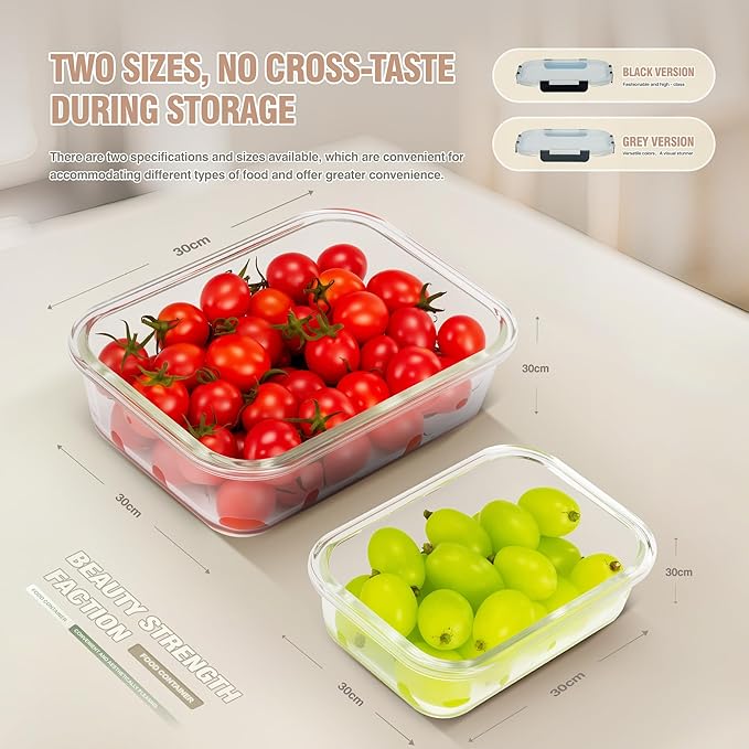 10-Pack Glass Food Storage Container with Lids, Gray | Glass Meal Prep Containers with Lids, Airtight Lunch Bento Boxes,Microwave, Oven, Freezer and Dishwasher Friendly, BPA Free