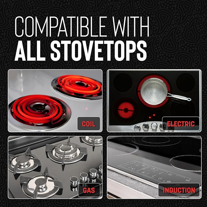 Hell's Kitchen Hybrid 5 Qt Pot and lid, Tri-Clad Stainless Steel and Nonstick Ceramic, PFAS Free, no PFOA, no PTFE, noTeflon, Non Toxic Cookware, Metal Utensil Safe, All Cooktops and Oven Safe | Induction Cookware, Stock Pot With Lid, Tri Clad Stainles...