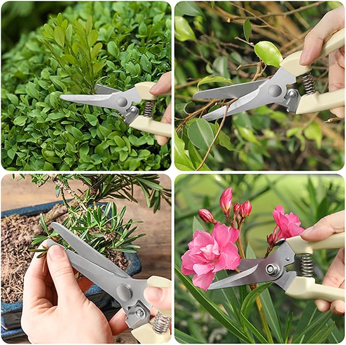 6PCS Premium garden shears, pruning scissors gardening tools, pruners for flower, bushes, rose and fruit tree, use for florist, yard and orchard the plant clippers, sharp steel anvil snips (white, 6)