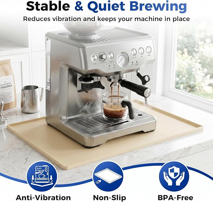 Golener Coffee Bar Mat, Silicone Coffee Mat with Raised Edges, 24"x16" | Coffee Mat for Countertop, Waterproof Coffee Station Mat, Dish Drying Mat Under Rack, Heat Resistant Coffee Machine Mat,Beige