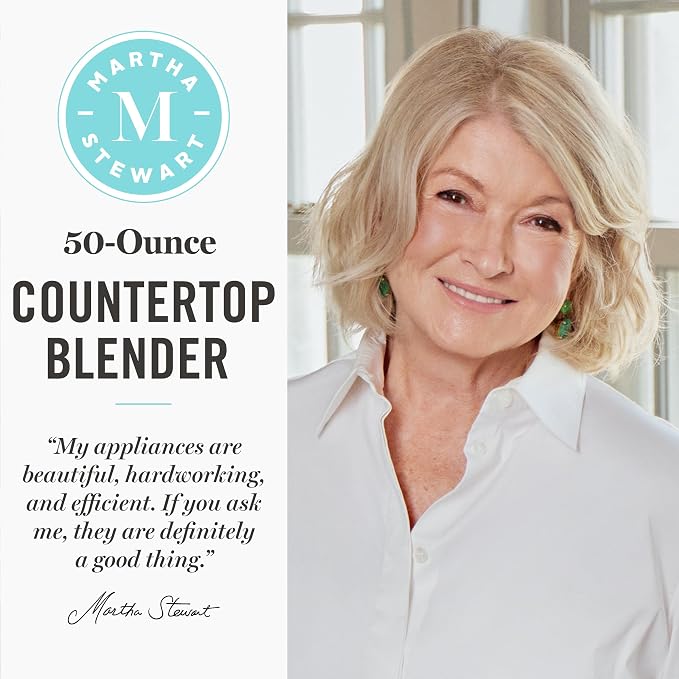 Martha Stewart 50oz Countertop Blender, 3 Speeds, 5 Presets, Sky Blue | BPA-Free Pitcher, Smoothies, Margaritas, Milkshakes & Ice Crushing, Stainless Steel Blades, Auto-Clean, Dishwasher-Safe Parts