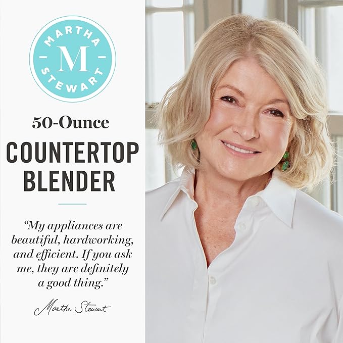 Martha Stewart 50oz Countertop Blender, 3 Speeds, 5 Presets, Caviar Gray | BPA-Free Pitcher, Smoothies, Margaritas, Milkshakes & Ice Crushing, Stainless Steel Blades, Auto-Clean, Dishwasher-Safe Parts