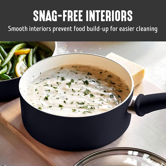 GreenLife 2.5QT Ceramic Nonstick Saucepan with Glass Lid, Black | PFAS-Free Nonstick Coating, Multipurpose Cooking Pot, Milk Pan, Soup Pot, Stay-Cool Handle, Dishwasher & Oven Safe up to 350F