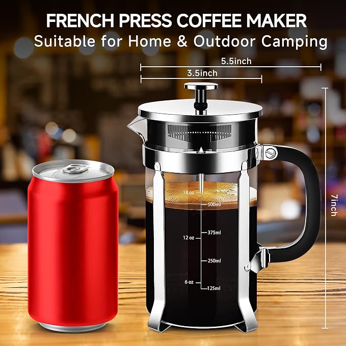 YMMIND French Press Coffee Maker 304 Stainless Steel Coffee Press,with 4 Filters System, Heat Resistant Thickness Borosilicate French Press Glass, BPA-Free Brewed Tea Pot Coffee Plunger(Copper 12oz)
