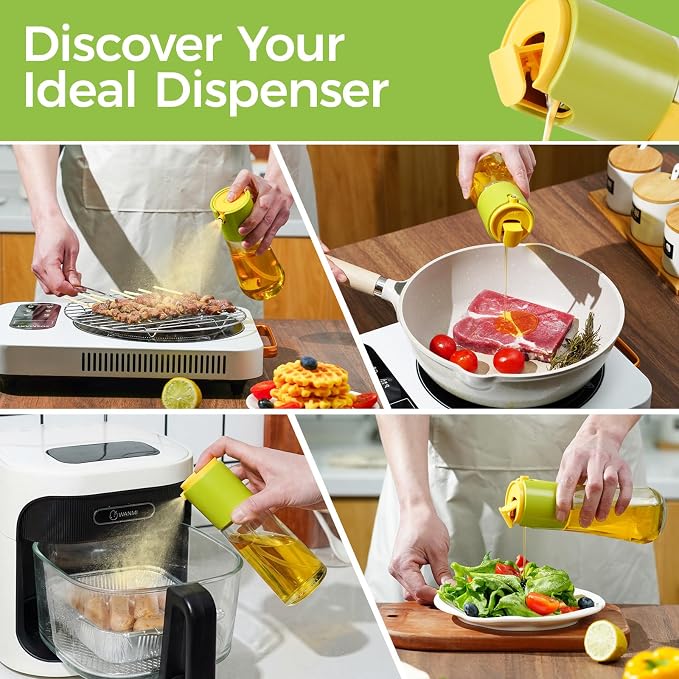 LHS Olive Oil Sprayer and Dispenser 2 in 1, 10oz/300ml, Green | Oil Mister & Pourer, Portion Control, Food Grade, For Air Fryer, Cooking, Salad, BBQ, Frying