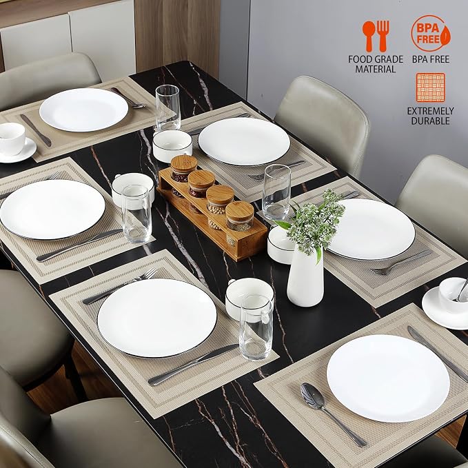 Beige Vinyl Placemats Set of 4,Washable Dining PVC Table Mats | Heat resistant, stain resistant non slip vinyl place mats, washable beige table placemats for dining table