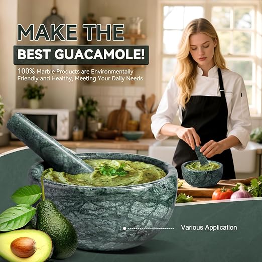 Luxury Marble Mortar and Pestle Set, 7"-4cups Grinder Bowl for Guacamole, Salsa, Pill Crusher, Spice, Herb, Garlic, Nut, Heavy Duty Grinder for Kitchen