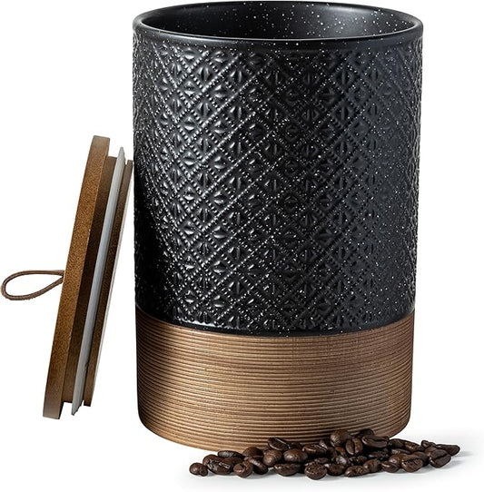 Miamolo Large Jar with Lid, Ceramic Coffee Container with Airtight Lids, Food Storage Containers, Kitchen Canisters for Countertop Coffee Bar Accessories Wedding Gift - Black & 64 fl.oz