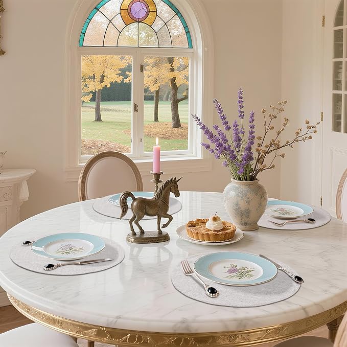 Cotton Linen 15 Inch Round Cloth Place mats, Set of 6, Beige | Washable Table Mats, Heat Resistant, Reversible, Wipeable Place Mats for Indoor Outdoor