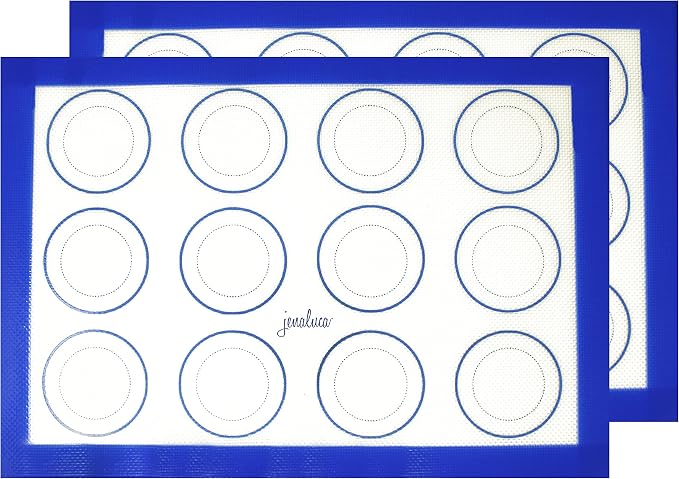 Silicone Baking & Cookie Mats 2 Pack, Non-Stick, 16.5 x 11.6 in | Food grade silicone liner with cookie measurements. Heat resistant to 480F, dishwasher safe, non-slip.
