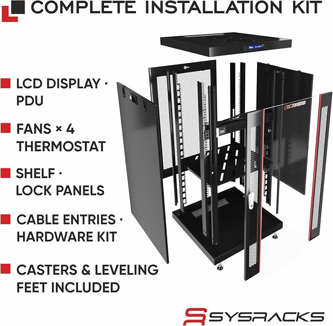 27U Home Server Rack Cabinet – 19" Floor Standing Network Rack, 32" Deep Homelab Rack with Locking Glass Door, Cooling Fans, PDU & Shelf for NAS, Router, Switch and AV Equipment