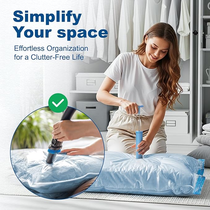 HOUSE DAY 10 Small Vacuum Storage Bags with Pump,Space Saving Vacuum Seal Bags For Clothing Travel, Vacuum Storage Bags For Clothes, Blankets, Moving, Camping, Toys, Reusable & Durable, Hand Pump