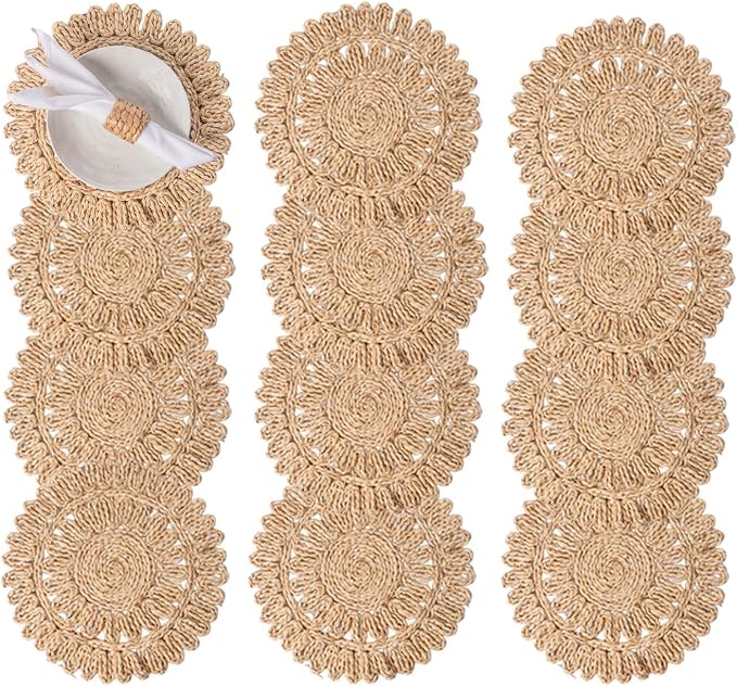 15" Set of 12 Round Woven Corn Husk Placemats by Laquedecraft | Protects Tables from Heat & Scratches, Perfect for Everyday Dining, Family Gatherings and Holiday Entertaining