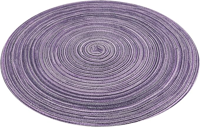 SHACOS Round Braided Placemats Set of 6 Round Placemats Cotton Blend Fabric Table Mats for Wedding Party (Light Purple, 6)
