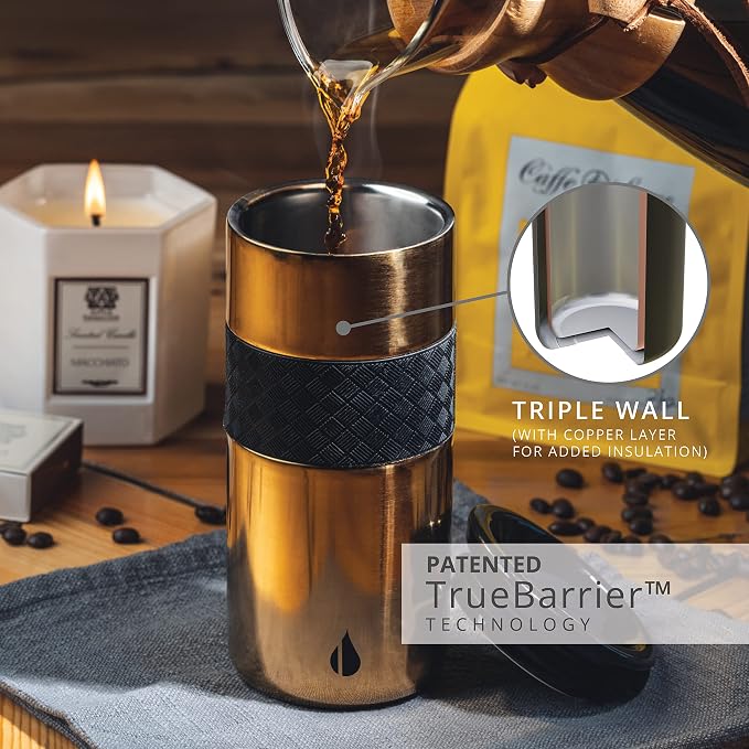 Elemental Artisan 16oz Triple-Wall Insulated Coffee Tumbler w/Ceramic Lid | Triple Wall Coffee Travel Mug, Reusable Stainless Steel Coffee Tumbler; Thermal Coffee Cups for Hot (6 Hrs) & Cold (18 Hrs)