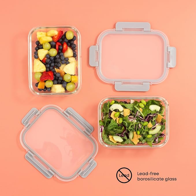 JoyJolt Glass Food Storage Containers with Lids. 5 Pack Glass Meal Prep Containers Reusable 35oz Single Compartment Airtight Container Set. Lunch Containers for Adults and Kitchen Storage Containers