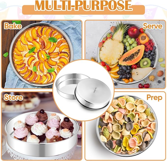 E-far 11 Inch Cake Pan Set of 2, Stainless Steel Round Baking Pans Tins | Non-Toxic & Leak-Proof Mold for Birthday Wedding Layer Tiered Cake, Easy Clean & Dishwasher Safe