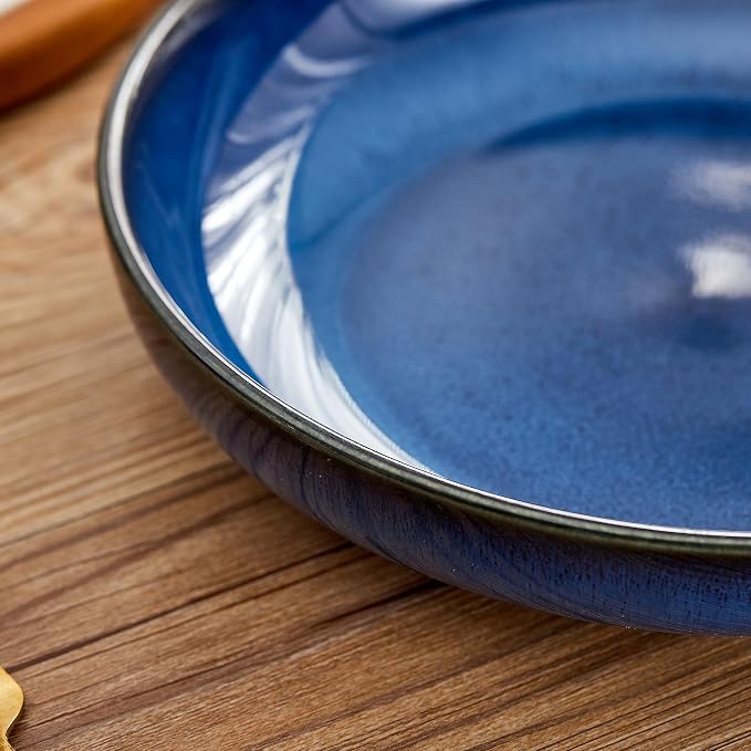 Transmutation Glaze Serving Pasta Bowl,10 inch Ceramic Wide Salad Bowls,50 Ounce Large Big Fruit Bowl for Kitchen, Microwave Oven Dishwasher Safe (Blue)