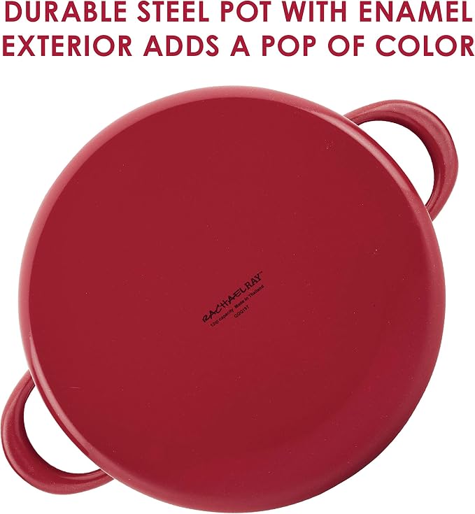 Rachael Ray Create Delicious Large Enamel on Steel Induction 12 Qt Stock Pot with Lid, Red Shimmer