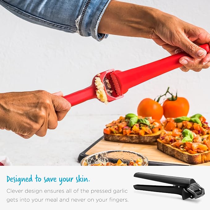 Dreamfarm Garject Lite 2-In-1 Garlic Peeler, Garlic Press & Mincer with Garlic Peel Ejector, Nylon - Red | No-peel mincer with skin eject button, fits up to 2 cloves, dishwasher safe heavy-duty nylon, stainless steel crusher plate