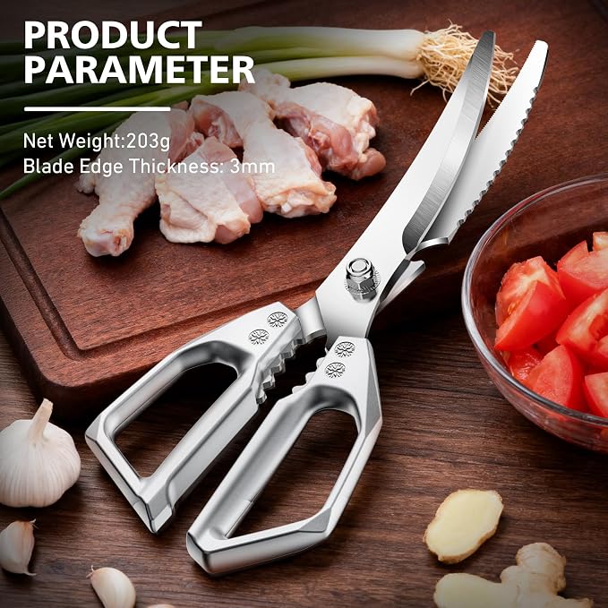 BALUCA Heavy Duty Kitchen Scissors All Purpose - Professional Stainless Steel Japanese Kitchen Shears for Food, Chicken Bones & Turkey | Dishwasher Safe, Sharp Meat & Poultry Scissors (Modern)