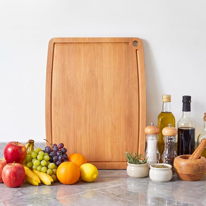 Bamboo Cutting Boards for Kitchen,Carbonized Wood Cutting Board with Deep Juice Groove for Chopping Meat, Vegetables, Fruits, Nuts,Lightweight & Durable,Ideal Kitchen Gy