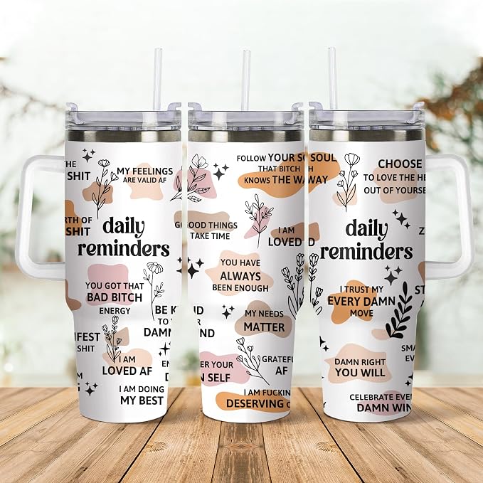 Gossby Inspirational Tumbler For Women, 30oz Stainless Steel With Handle | Daily Affirmations For Women, Inspirational Cup, Motivational Mental Health Gift, Birthday Gifts For Friends, Nurse, Coworker