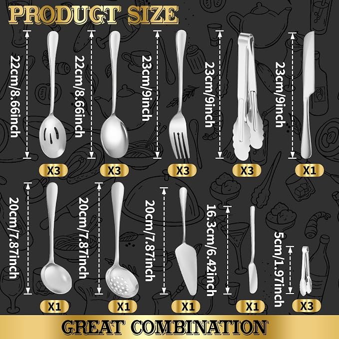 Serving Utensils Set, 20-Piece Stainless Steel Buffet Serving Spoons and Forks for BBQ, Catering, Parties, Weddings, Family Gatherings - Silver